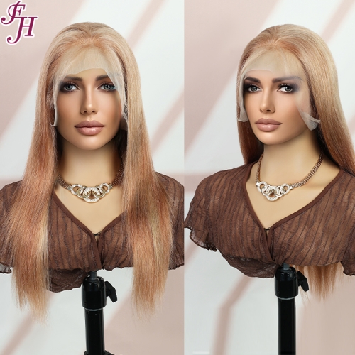 FH factory whoelsale fashionable 100% real human hair transparent lace light brown color straight lace frontal wig