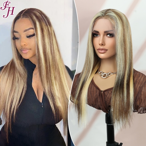 FH factory whoelsale fashionable 100% real human hair transparent lace color #P4/27 straight lace frontal wig
