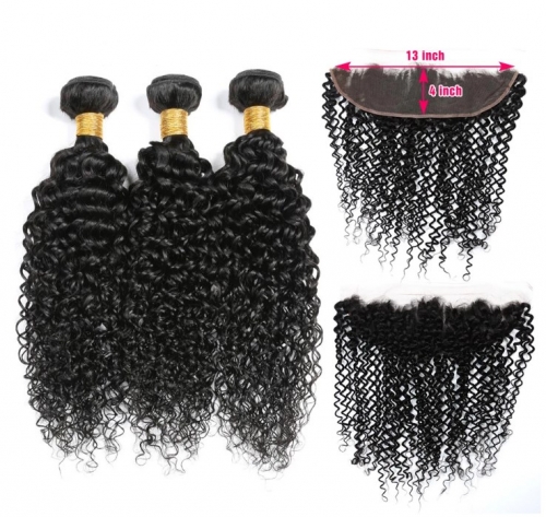 FH Brazilian kinky curly virgin hair bundle 13x4 lace frontal with bundles kinky curly