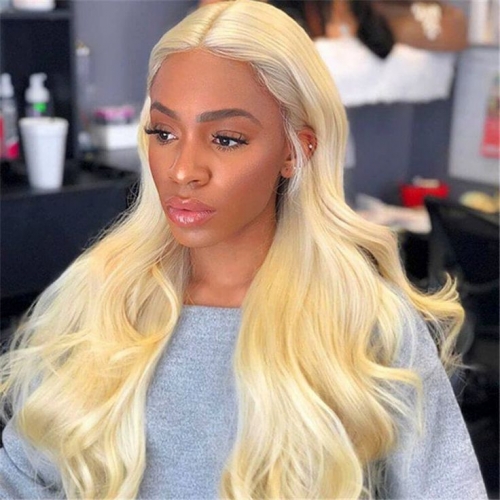 FH Human Hair Wig HD 4x4 Lace closure Wigs  body wave blonde #613