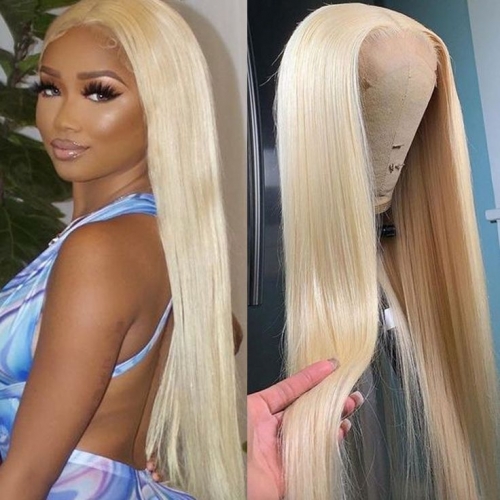 FH Human Hair Wig HD 4x4 Lace closure Wigs smooth straight blonde #613