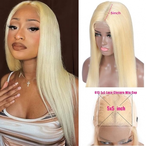FH 5x5 HD Lace Closure blonde straight human hair lace wig #613
