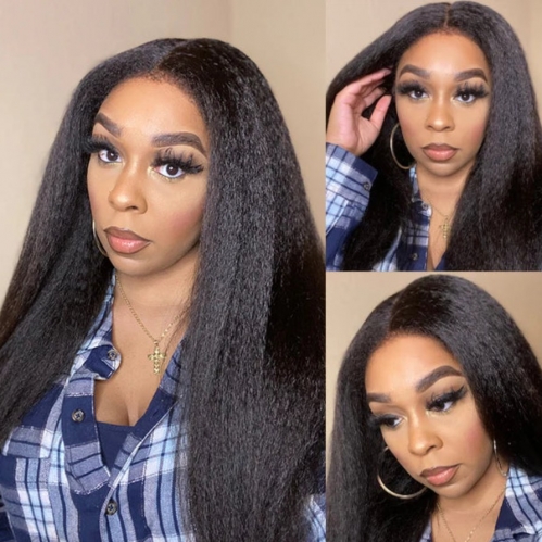 FH best selling 5x5 HD lace closure kinky straight yaki hair lace wig