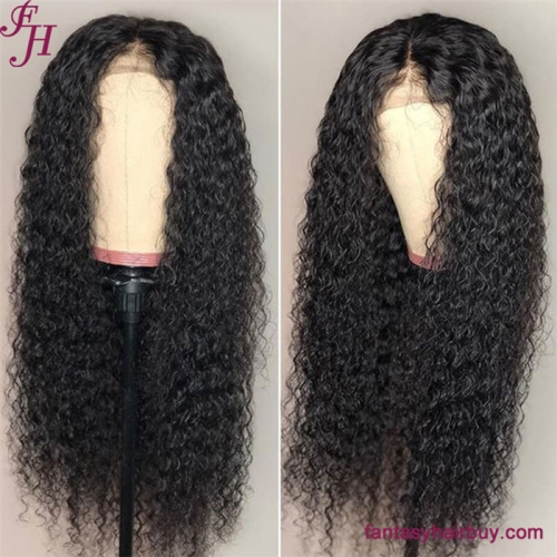 FH best selling 5x5 transparent lace closure deep curly wavy human hair wig