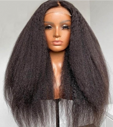 FH best selling 5x5 transparent lace closure kinky straight yaki hair lace wig