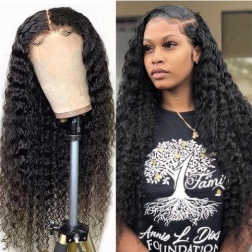 FH 100%real Human Hair Deep Wave Transparent 13x6 Lace Frontal Wigs