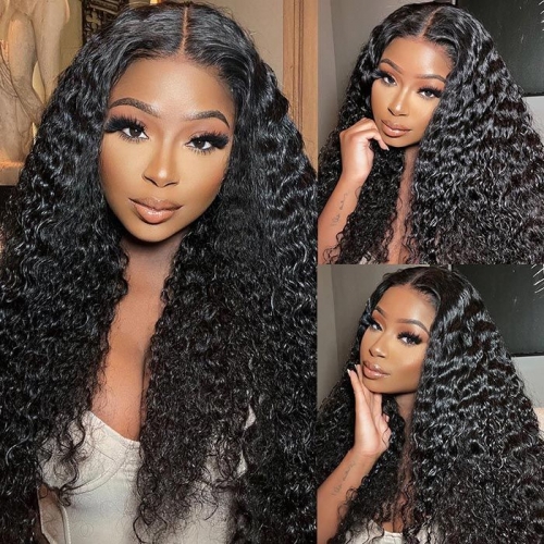 FH quality Brazilian Hair Deep Curly Transparent 13x6 Lace Frontal Wigs