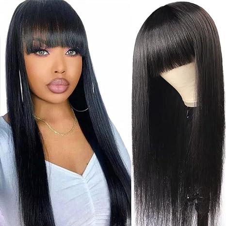 FH No Lace Brazilian Virgin Straight Human Hair Wig Bangs