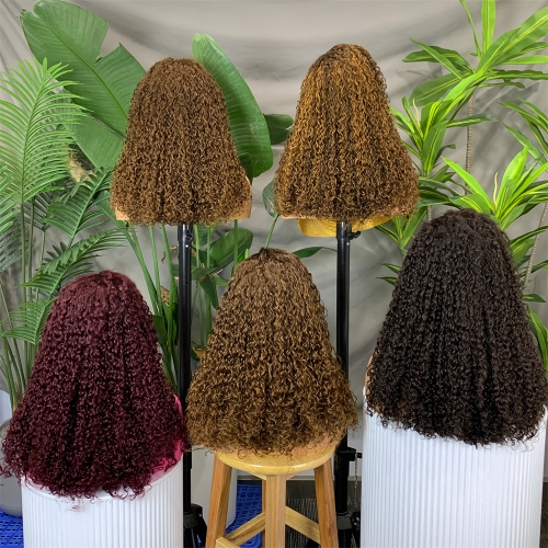 FH 20inch 5x5 Glueless Lace Front C Part Pixie Curly Human Hair Wig with Baby Hair