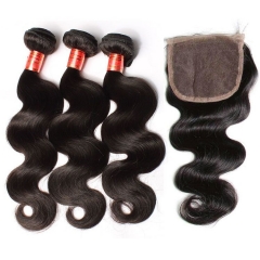 【12A 3PCS+ 4*4 Closure】Peruvian Body Wave Virgin Human Hair 3pcs with 4*4 Lace Closure Unprocessed Hair Bundles