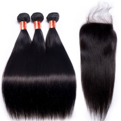 【12A 3PCS+ 4*4 Closure】Peruvian Straight Virgin Hair 3pcs and 4*4 Lace Closure Ula Hair