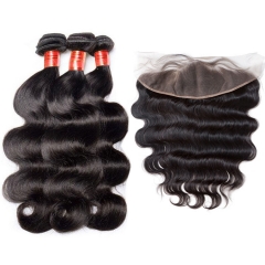 【12A 3PCS+13*4 Frontal】 Malaysian Body Wave Human Hair 3pcs + 1pc 13*4 Lace Frontal Closure Body Wave Human Raw Virgin Hair