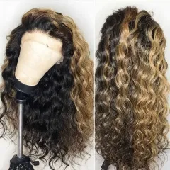T Part 13x6 Lace Wig, 13A Mix Color 150% Density Loose curly Lace Frontal Wig 100% Human Virgin Hair Swiss Lace ULW08