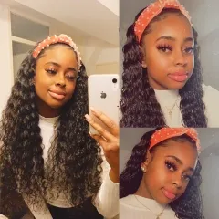 【Headband Wig】Ulahair 13a Headband Wigs For Black Women Deep Wave 250% Density Half Wigs With Headbands Without Glue And Sew In, 5pcs Headband ULHB01