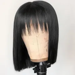 【In Stock】Ulahair 13a Bob Wig With Bangs 8-14 Inch Straight Full Machine Made Bangs Bob Weave Wig ULBW02