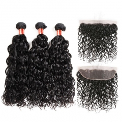 【12A 3PCS+ 13*4 Frontal】 Brazilian Human Hair Water Wave Curly 3 bundles hair weave and 1pc 13*4 Lace Frontal Closure ULH21