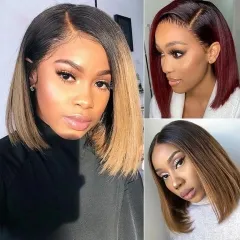 【In stock】13A Ombre Color Lace Front Wig 1B/27 1B/30 1B/99J 150% Density Straight Short BOB Hairstyle 13x4 Lace Frontal Human Lace Wigs