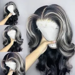 【New In】Ulahair 13A Body Wave/ Straight Grey Highlight Mix Color 13*4 Transparent Lace Front Wigs 180% Density Virgin Human Hair Wigs