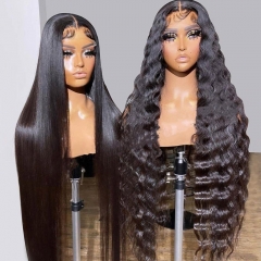【Two Lace Wigs】13A 30inch 4*4 Lace Closure Wigs 180% Density With Transparent HD Lace Straight Body Wave Deep Wave Lace Closure Wigs