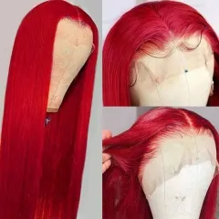 【New In】13A Red Color Transparent Lace frontal Wig In Stock 200% Density Straight/Body Wave Red 13x4 Lace Closure Wig Thick Human Hair Lace Wigs