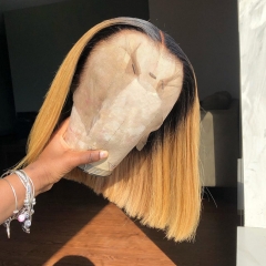 【One Order Get Two Wigs】13A Ombre Color 13*4 Lace Front Wig 1B/27 1B/30 1B/99J 150% Density Straight Short BOB Hairstyle 13x4 Lace Frontal Human Lace