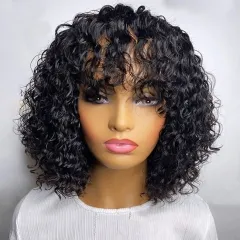 【New In】13A Water Wave Bangs Wig Full Machine Made Wig Good For Beginners 150% Density