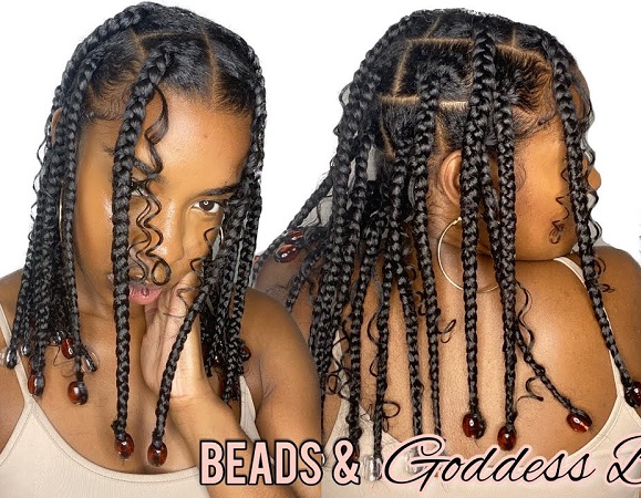 goddess knotless braids with beads