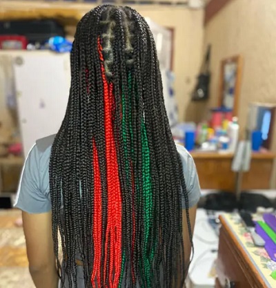 peekaboo braids red and green