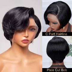 【New In】Catalina 13x4 C Part Bob Wig 250% Density Lace Wig Pixie Cut Bob Human Hair Wig ULH136
