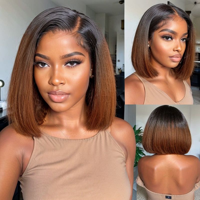 bone straight ombre brown bob wig