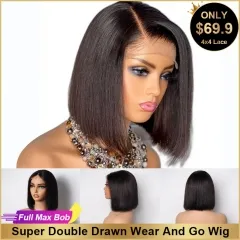 【Super Double Drawn】Wear Go Glueless 4x4 Lace Closure Bob Wig Natural Color Full-Max Affordable Price Wigs ULH140