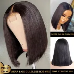 【Super Double Drawn】Wear and Go Glueless 2x6 HD Lace Wig Super Double Drawn Bone Straight Bob Wig ULH143