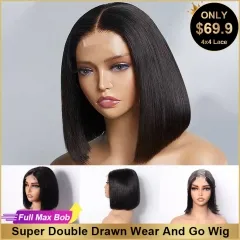 【Super Double Drawn】 Wear And Go Glueless Full-Max 2×6 Lace Closure Bob Wig Affordable Price ULH141