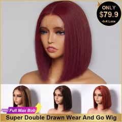 【Super Double Drawn】Wear Go Glueless 4x4 Lace Closure Bob Wig 10 Colors Full-Max Affordable Price Wigs ULH139