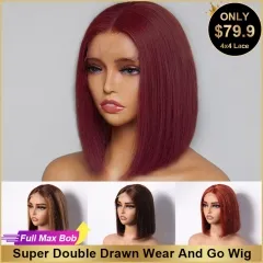 【Super Double Drawn】Wear Go Glueless 4x4 Lace Closure Bob Wig 10 Colors Full-Max Affordable Price Wigs ULH139