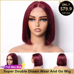【Super Double Drawn】 Wear And Go Glueless Full-Max 2×6 Lace Closure Bob Wig 4 Colors Affordable Price ULH142