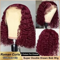 【Super Double Drawn】5 Colors 13*4 Lace Frontal Roman Curls Bob Wig With 250% Full Max Density Affordable Price Wig ULH147