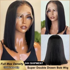 【Super Double Drawn】#1B 13*4 Lace Frontal Straight Bob Wig With 250% Full Max Density Affordable Price Wig ULH144