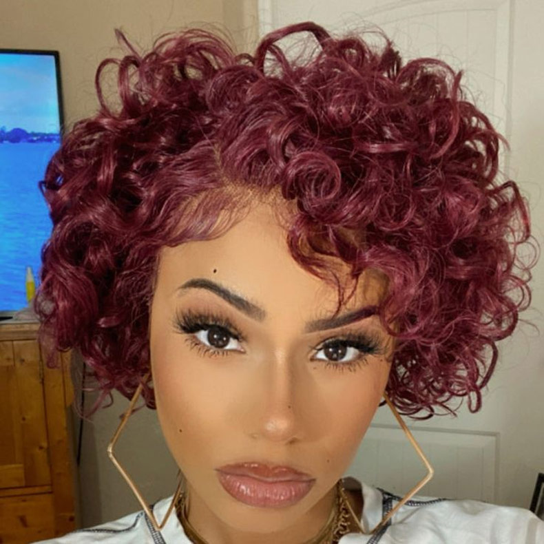 burgundy red egg curly bob