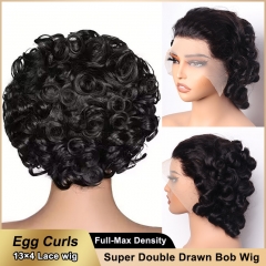 【Super Double Drawn】Bouncy Egg Curls 13x4 Short Bob Wig Full-Max 250% Density Lace Wig Human Hair Wig ULH149