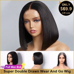 【Super Double Drawn】 Wear And Go Glueless Full-Max 2×6 Lace Closure Bob Wig Affordable Price ULH141