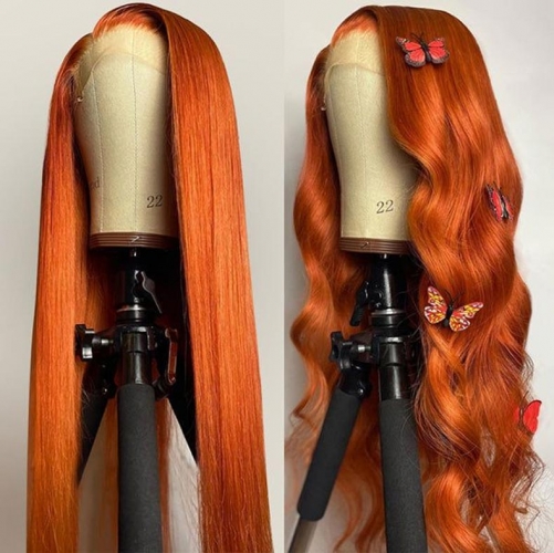 【New In】350# Ginger Orange Color 4*4/13*4 Transparent Lace Wig 180% Density Wig Virgin Human Hair Wigs ULH153
