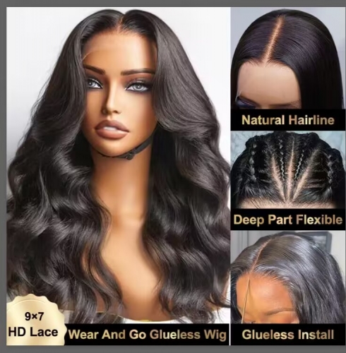 【9 Textures】9×7 3D HD Lace Glueless Wig Parting Max Lace Human Hair Closure Wig ULH152