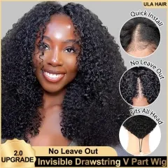【Invisible Drawstring V Part Wig】9 Texture 13A Upgraded 2.0 Glueless V Part Wig Virgin Hair Clip In Human Hair ULH060