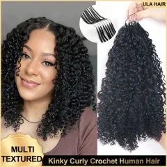 【Multi-Textured】Multi-Textured Kinky Curly Micro Ring Loop Crochet Soft Human Hair Extension For Black Women Protective Hairstyle 5pcs/pack ULH268