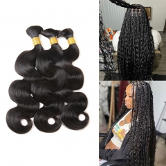 【12A 3PCS】100% Raw Human Hair Bulk 1B# Color For Boho Knotless Braids Hairstyle ULW030