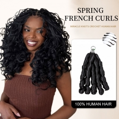 【Miracle Knots Crochet Braids】Spring French Curl Micro Ring Loop Crochet Soft Human Hair Extension For Black Women Protective Hairstyle 5rings/pack