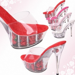 Sexy models runway waterproof platform sky-high slippers 15cm heels