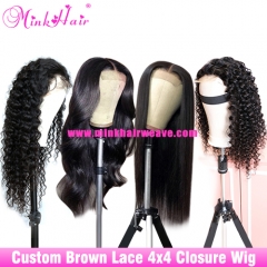 Custom 4x4 Closure Wig Brown Lace 180% 200% Density 10A Grade (Ready to Ship)