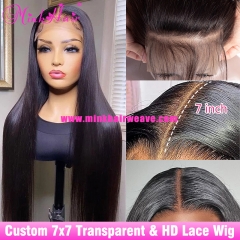 Custom 7x7 Closure Wig HD Lace and Transparent Lace 180% 200% Density 10A Natural Color Wholesale (Ready to Ship)